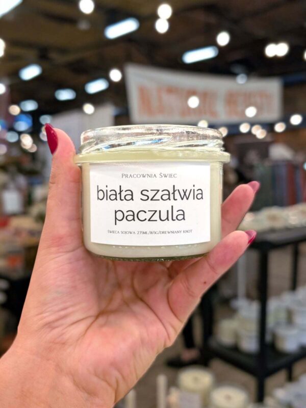 Świeca biała szałwia paczula